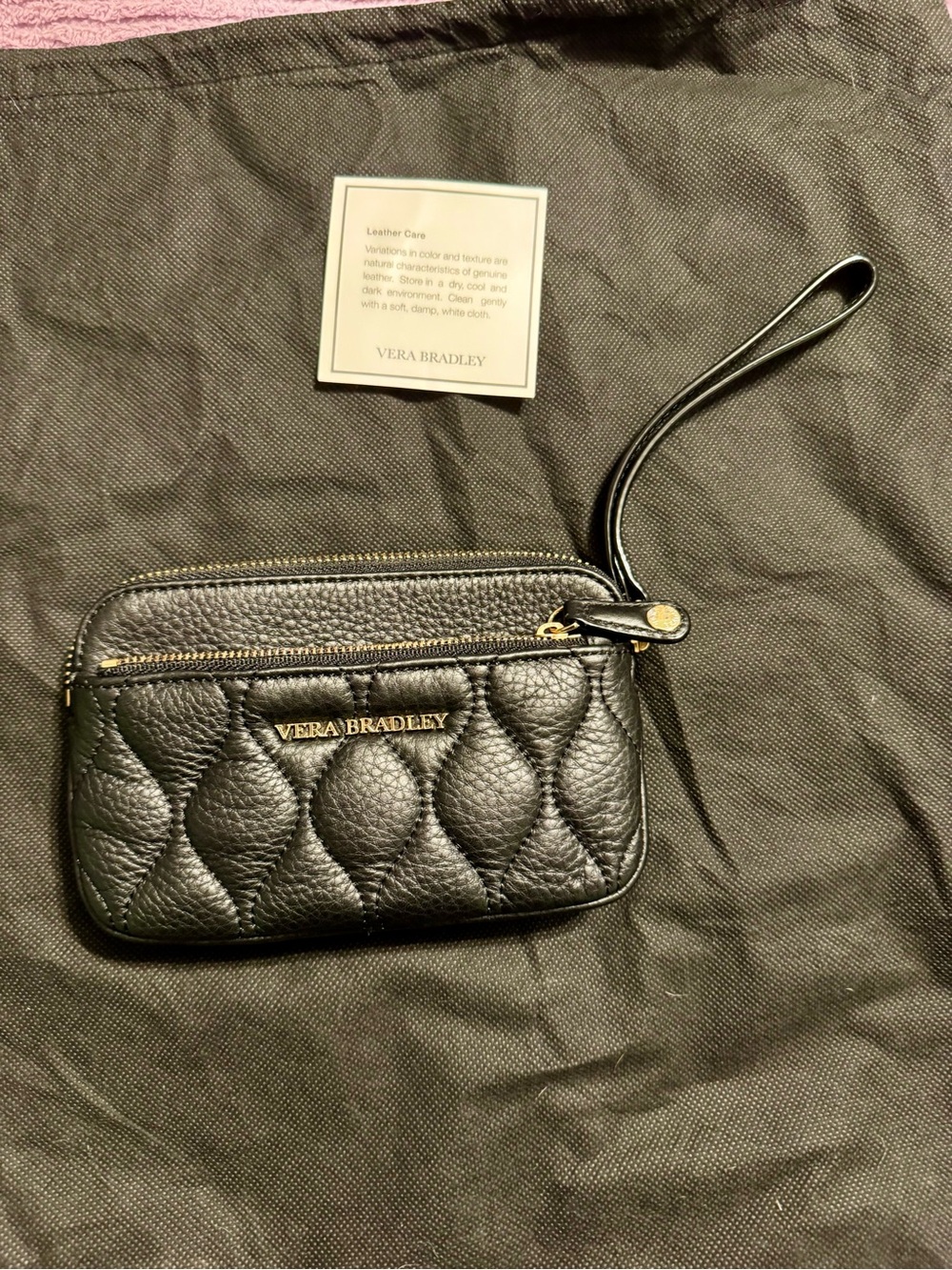 Vera Bradley Quilted Leather Wristlet Black